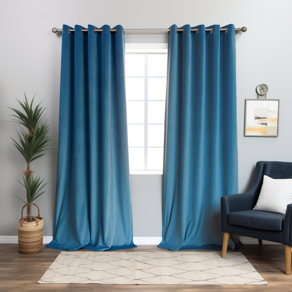 Steel Blue Velvet Eyelet Curtain