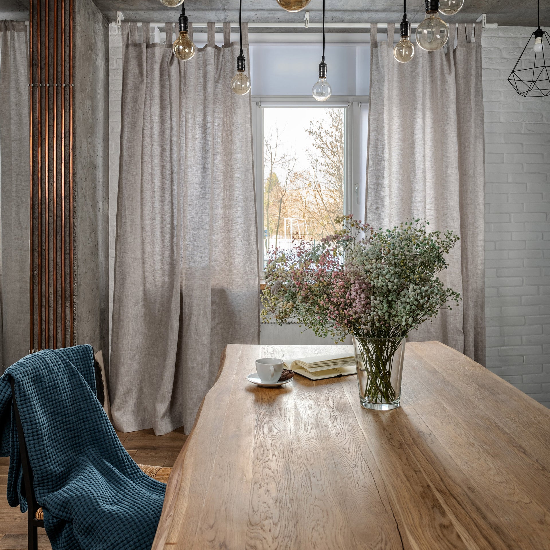 Linen Curtain Panel with White Cotton Lining