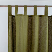 Green Linen Tab Top Curtain Panel - 124, 138 or 250 cm Width, Custom Length, Moss GreenGolour