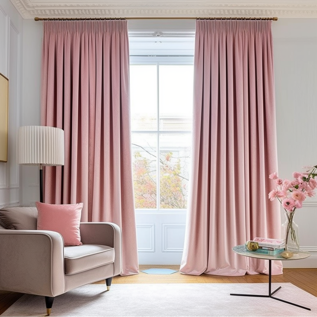 Velvet Pencil Pleat Curtain Panel - Custom Width and Length, Color: Pink
