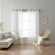 White Linen Voile Curtain With Eyelets - Unlined Sheer Curtain Panel