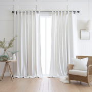 White Linen Tab Top Curtain Panel with Blackout Lining - Custom Width, Custom Length