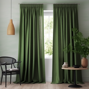 Green Pencil Pleat Linen Curtain Panel - Custom Lining - Custom Width and Length