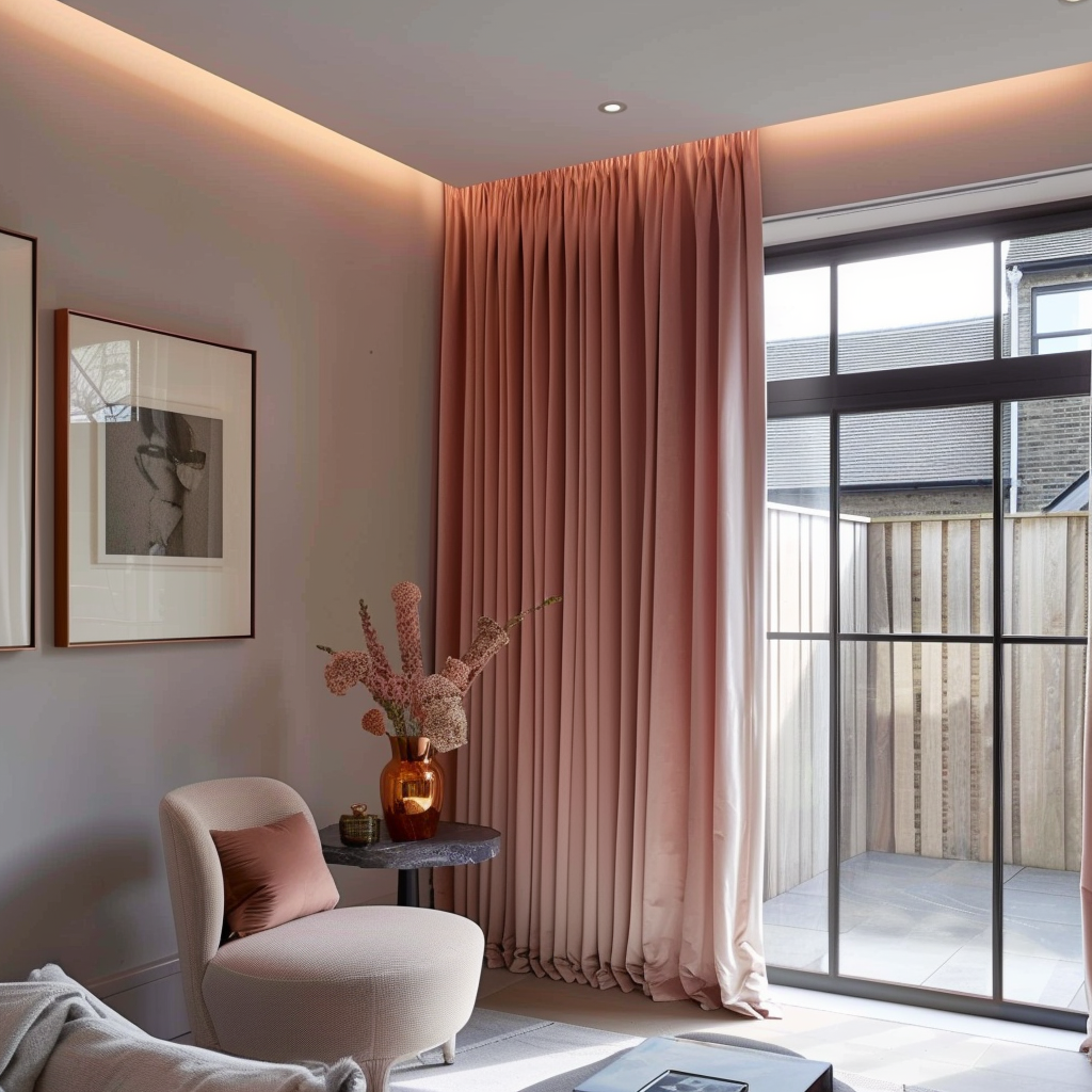Pencil Pleat Velvet Curtain Panel For Tracks - Custom Lining - Custom Width and Length, Color: Pink