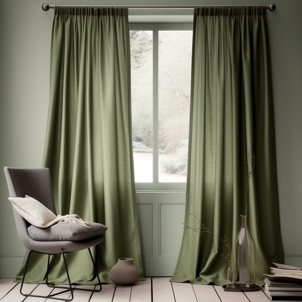 Sage Green Pencil Pleat Linen Curtain Panel