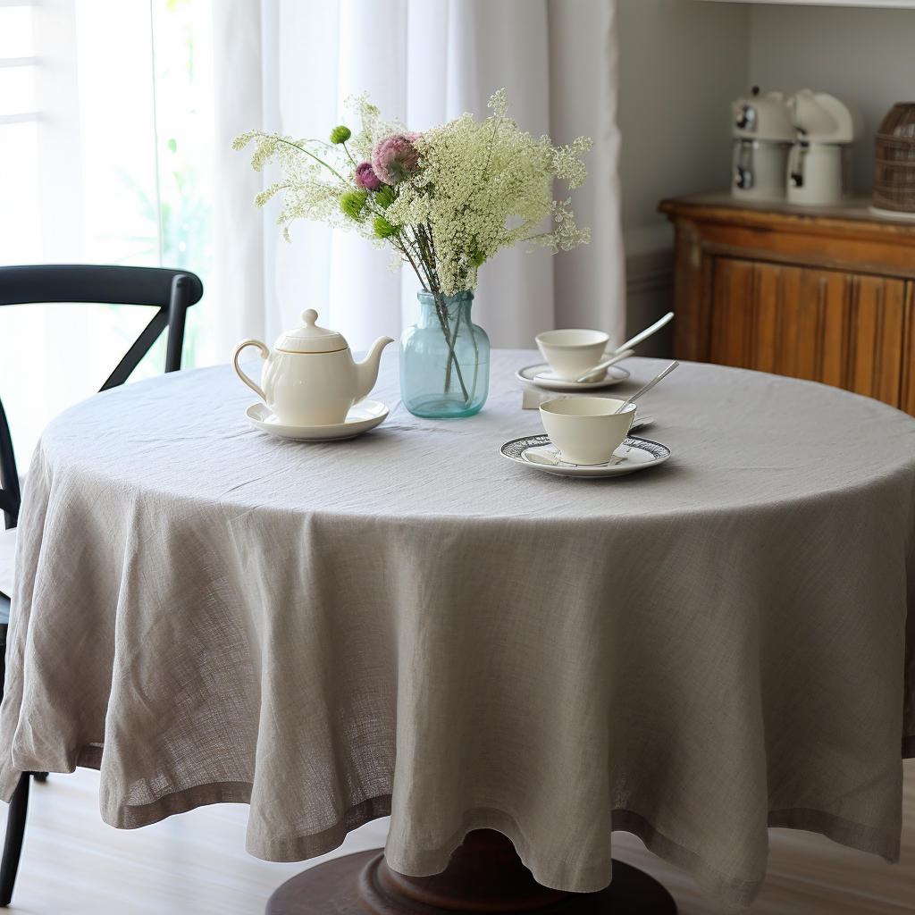 Round Linen Tablecloth, color: Natural