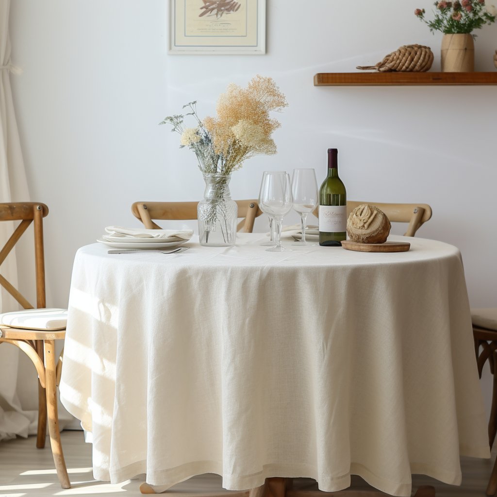 Round Linen Tablecloth, color: White