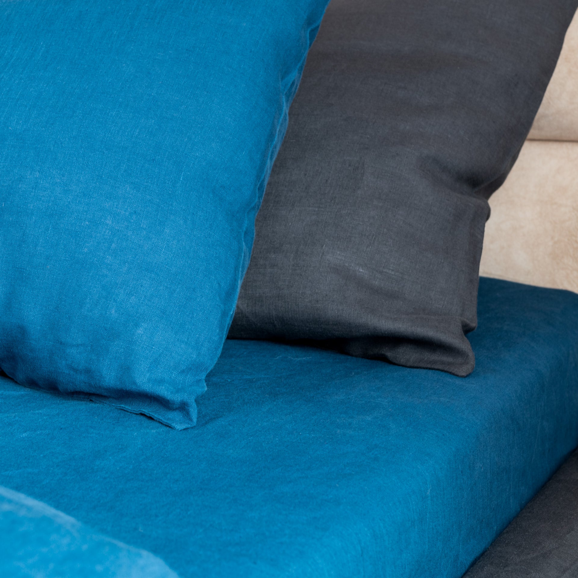 Blue Linen Pillowcase