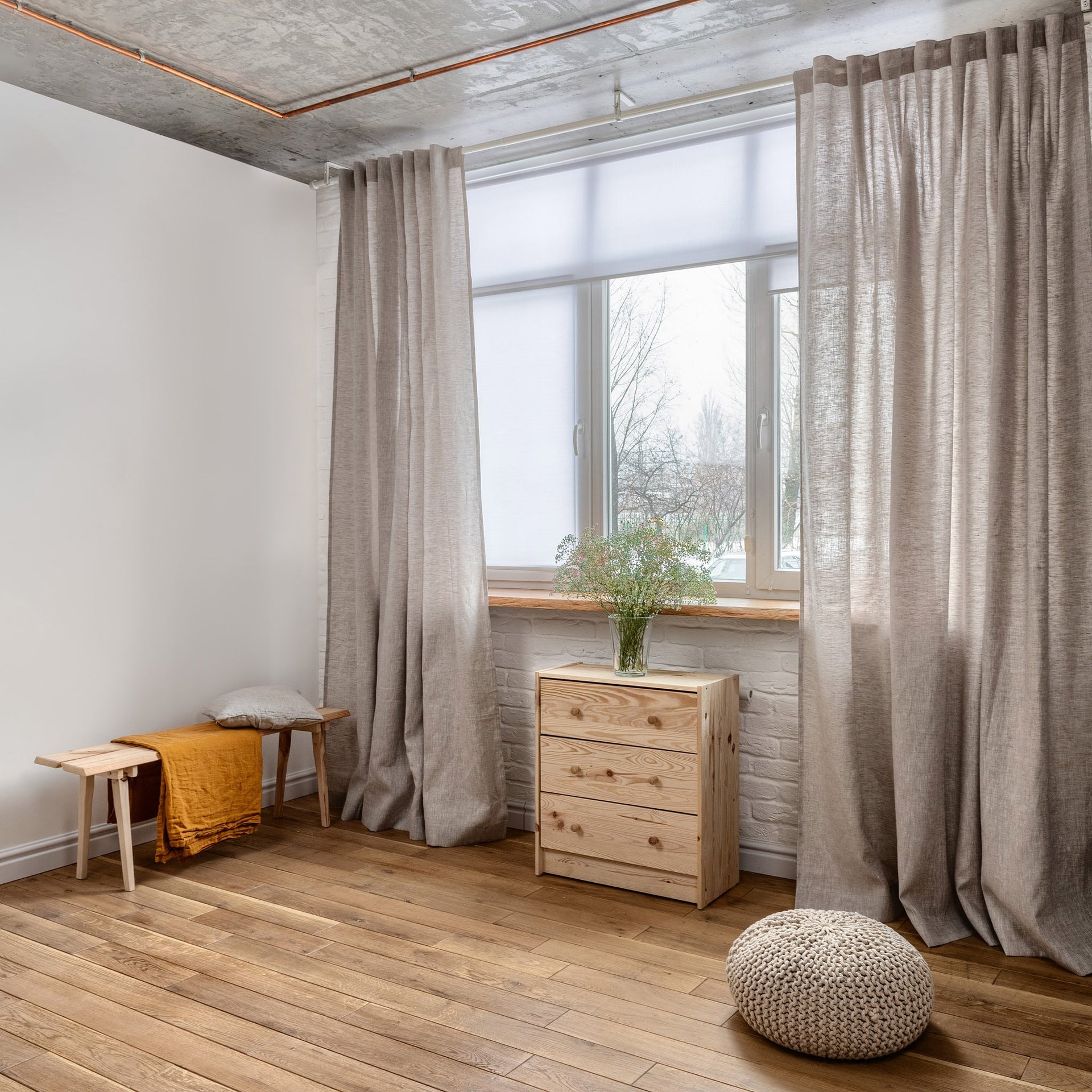 Natural Linen Back Tab Curtain Panel
