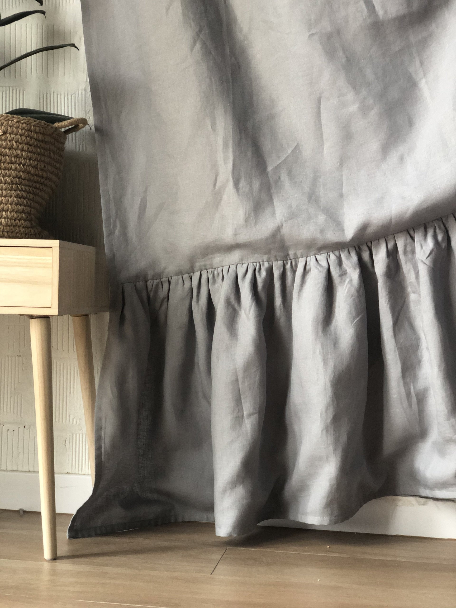 Ruffled Linen Curtain with Blackout Lining - Natural Flax Linen - Solid Room Darkening Panel - Pole Pocket or Heading for Ceiling Track