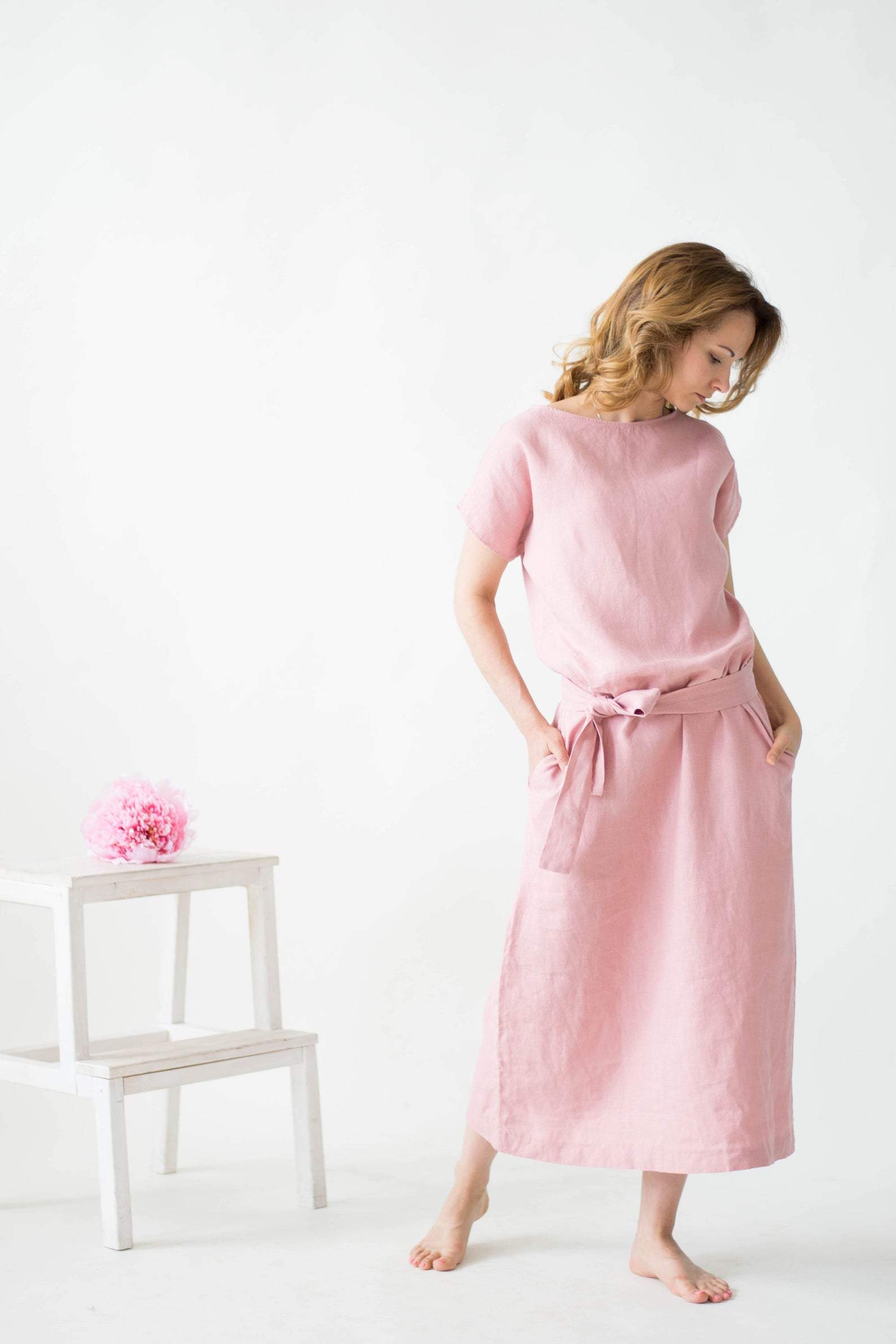 Natural 100% Linen Dress - Linen Long Tunic Dress with Belt - Loose Summer Women Dress Natural 100% Linen Dress - Linen Long Tunic Dress with Belt - Loose Summer Women Dress