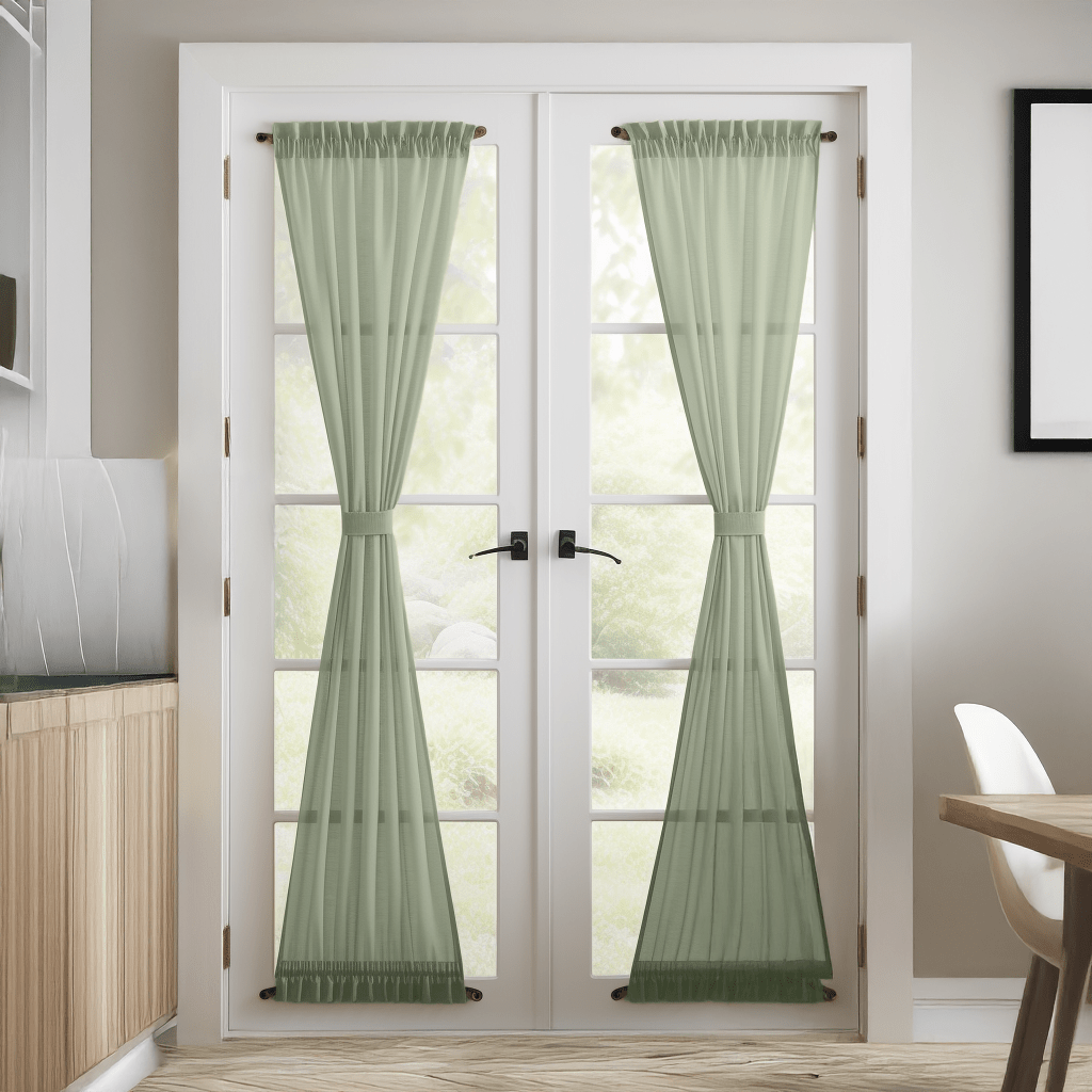 Asparagus Green Linen French Door Curtain Panel – Optional Blackout, Thermal or Cotton Lining – Made to Measure