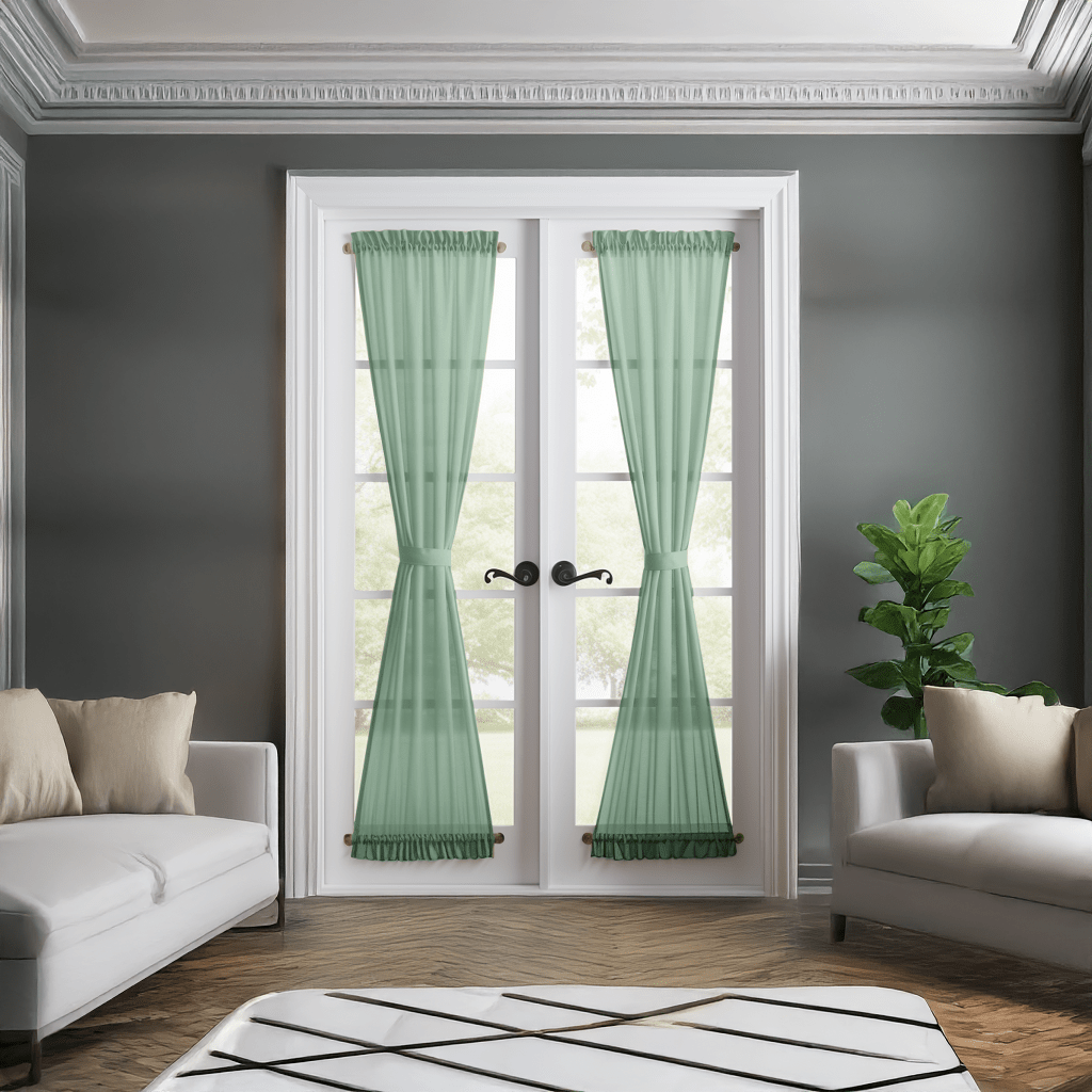 Asparagus Green Linen French Door Curtain Panel – Optional Blackout, Thermal or Cotton Lining – Made to Measure