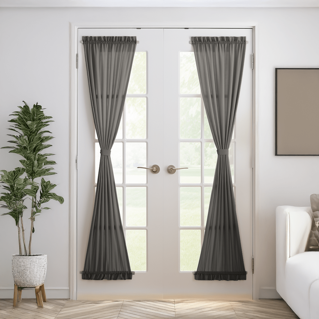 Dim Grey Linen French Door Curtain Panel – Optional Blackout, Thermal or Cotton Lining – Made to Measure