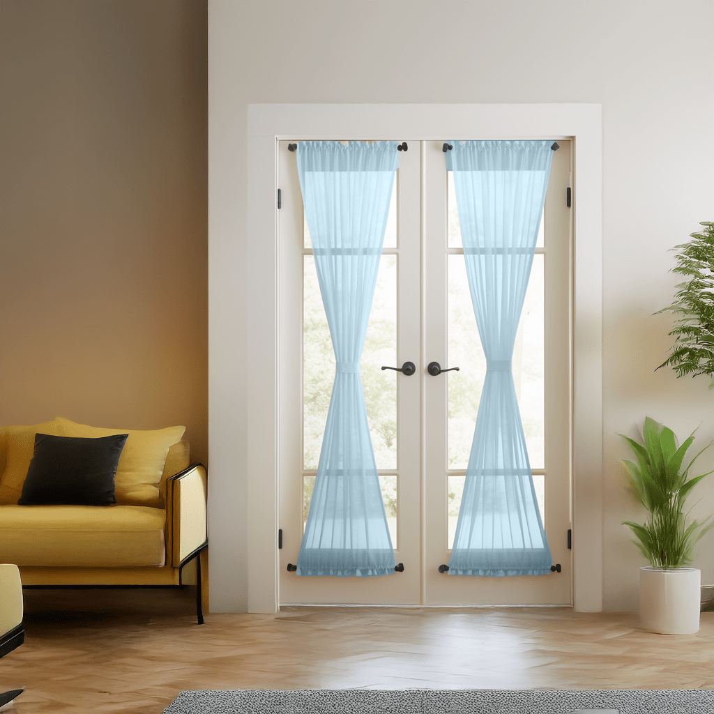Sky Blue Linen French Door Curtain