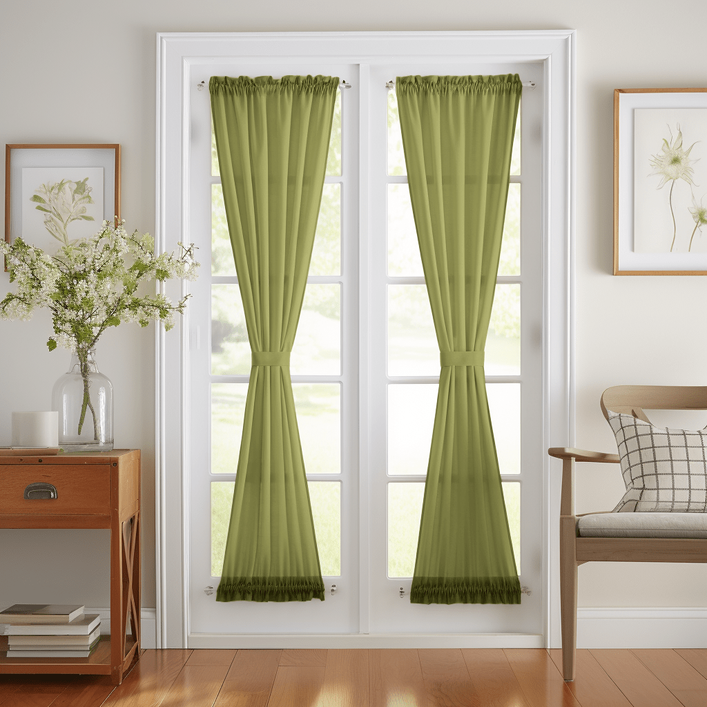 Moss Green Linen French Door Curtain Panel – Optional Blackout, Thermal or Cotton Lining – Made to Measure