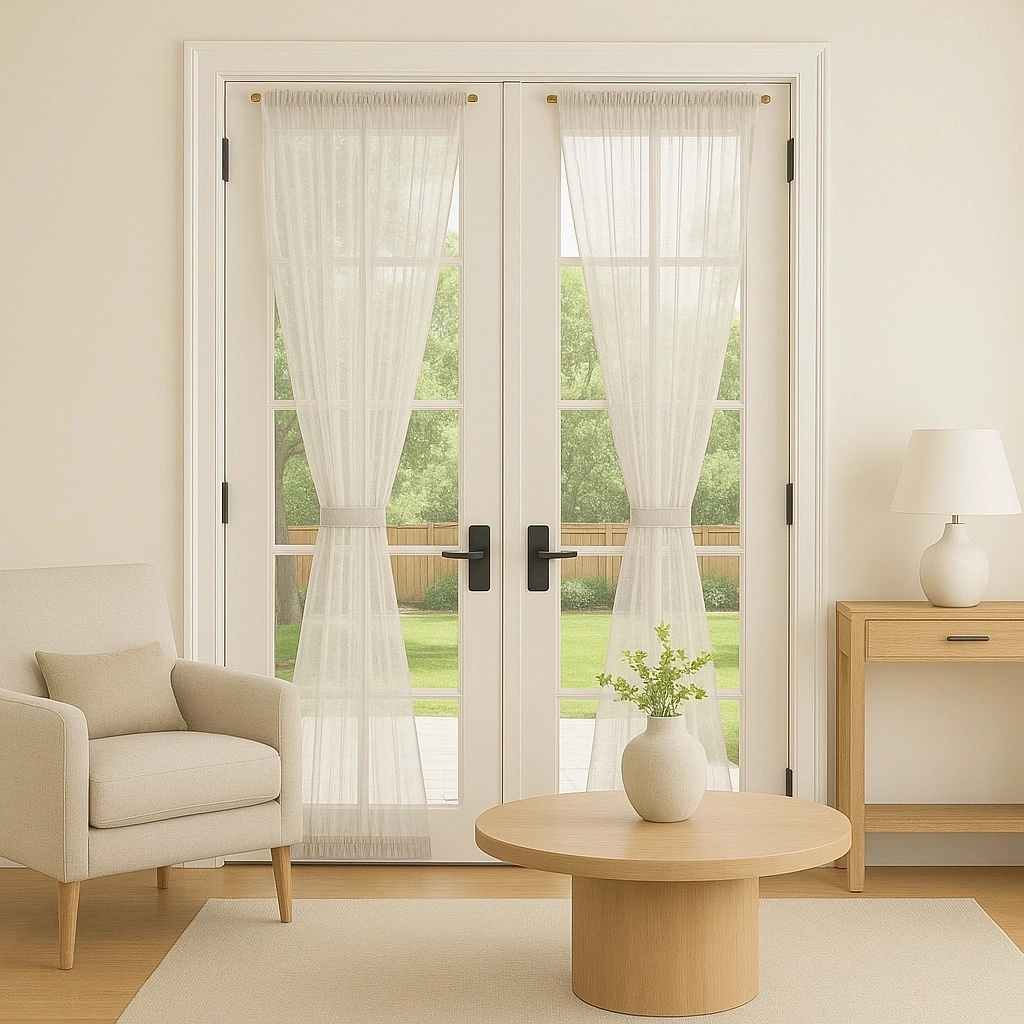 Natural Sheer Linen French Door Curtain Panel