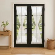 Off-White Sheer Linen French Door Curtain Panel