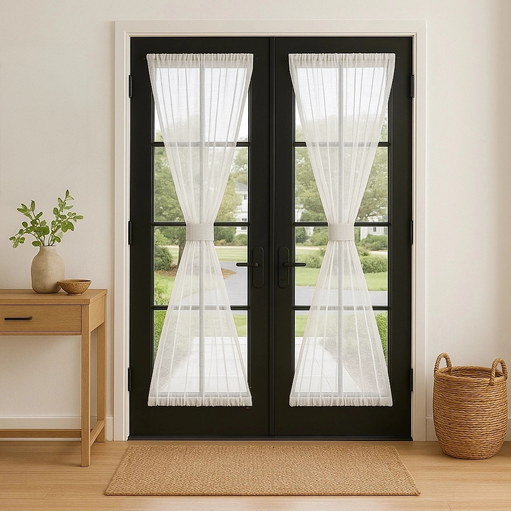 Off-White Sheer Linen French Door Curtain Panel
