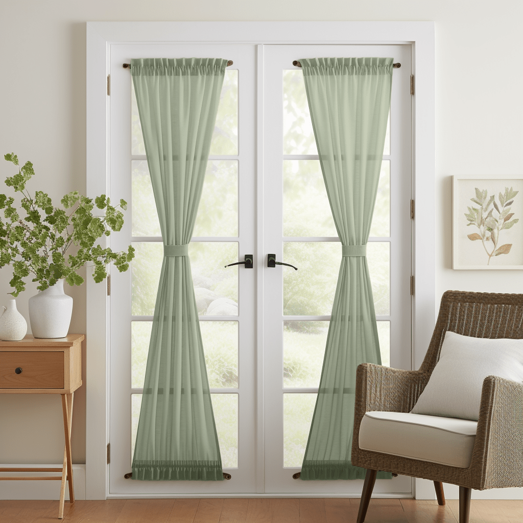 Sage Green Linen French Door Curtain Panel – Optional Blackout, Thermal or Cotton Lining – Made to Measure