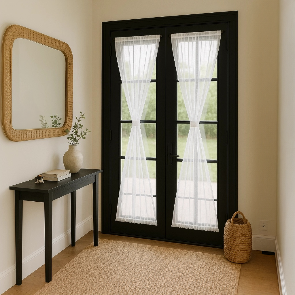 White Sheer Linen French Door Curtain Panel