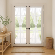 White Sheer Linen French Door Curtain Panel