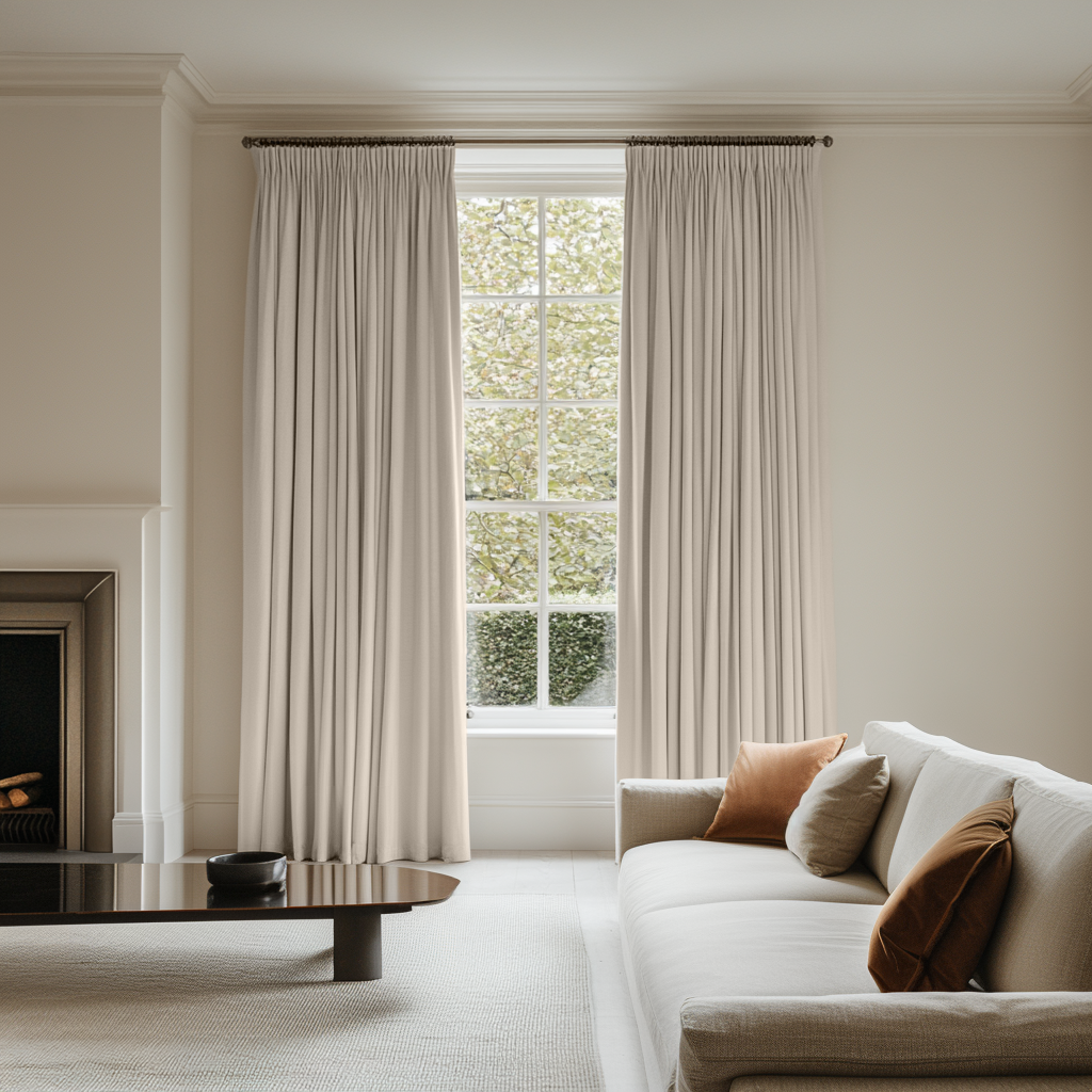 Heavy Weight Ecru Linen Pencil Pleat Blackout Curtains
