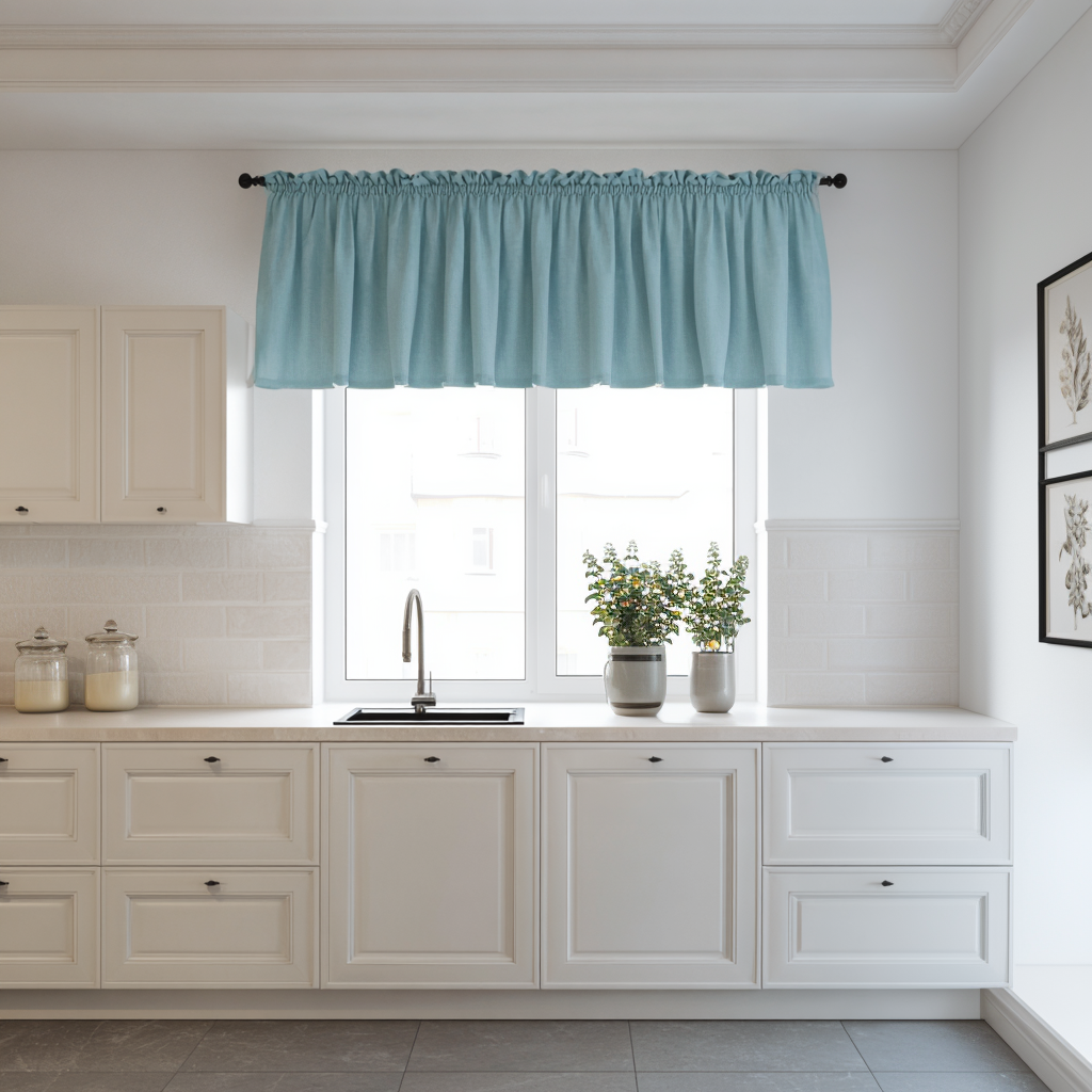Aquamarine Blue Linen Valance - Blackout Lining