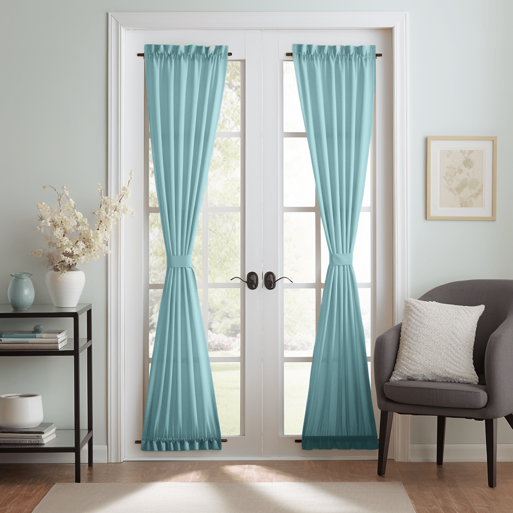 Aquamarine Blue Linen French Door Curtain 