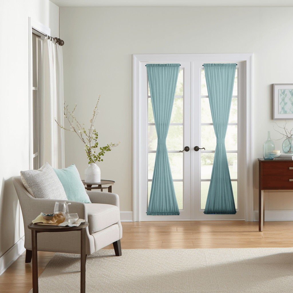 Aquamarine Blue Linen French Door Curtain 