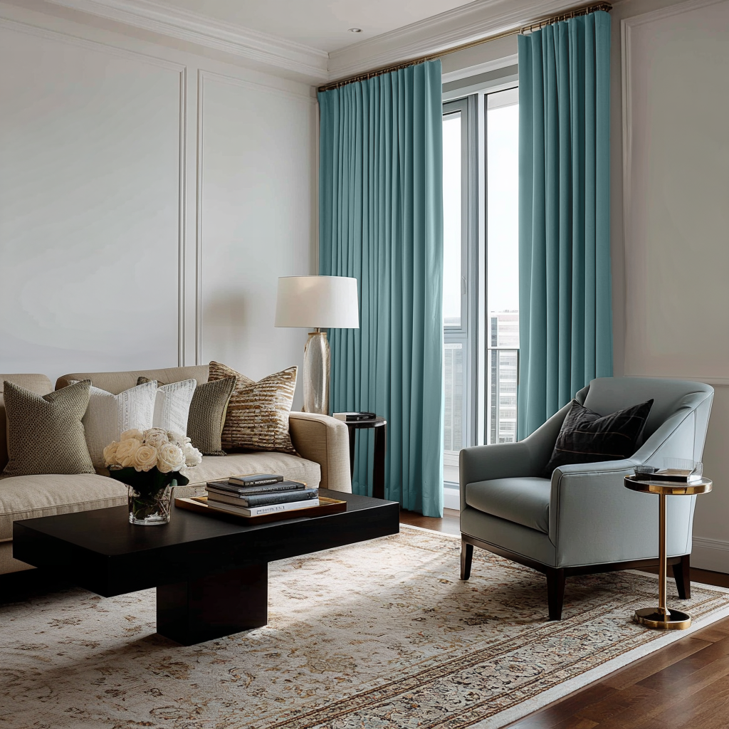 Aquamarine Linen Soundproof Curtains with Multitape