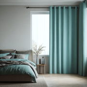 Aquamarine Blue Linen Thermal Eyelet Curtains