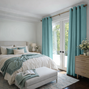 Aquamarine Linen Eyelet Curtains - Blackout Lining