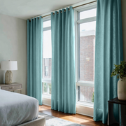 Aquamarine Linen Eyelet Curtains