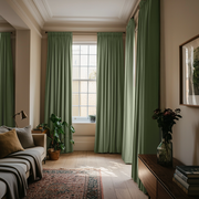 Asparagus Green Linen Pencil Pleat Thermal Curtains