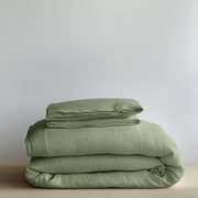 Asparagus Green Washed Linen Duvet Cover Set