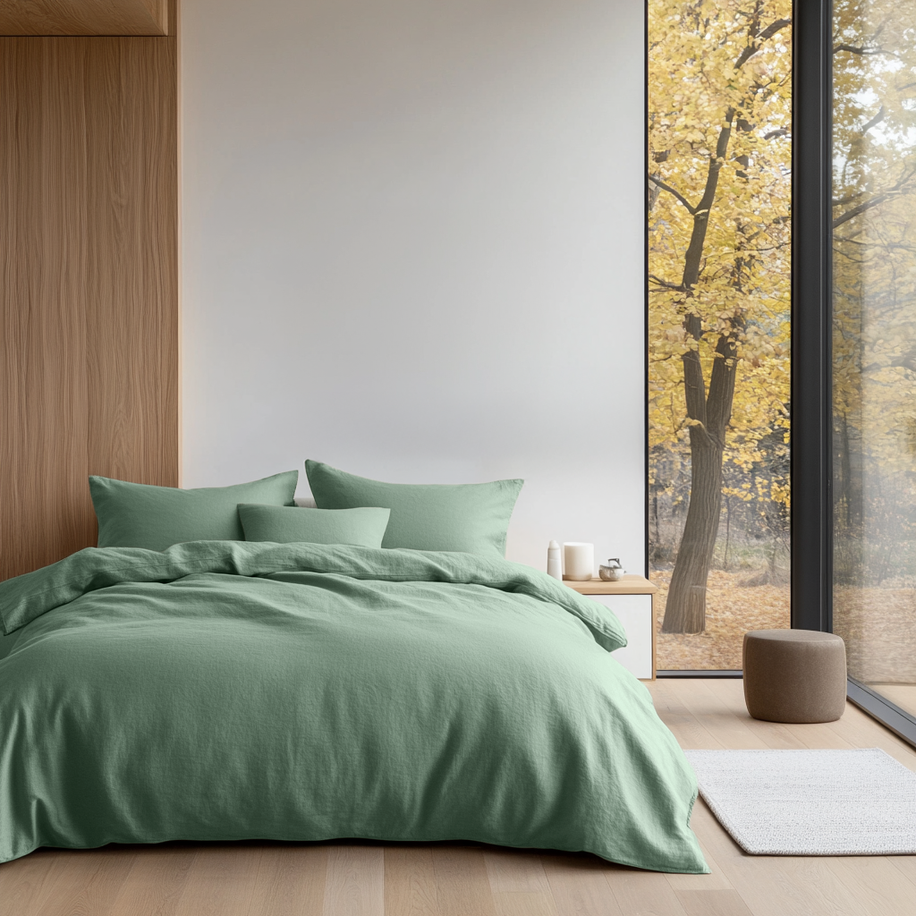 Asparagus Green Linen Duvet Cover