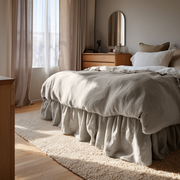 Natural Linen Bed Skirt Valance with Gathered Ruffles 