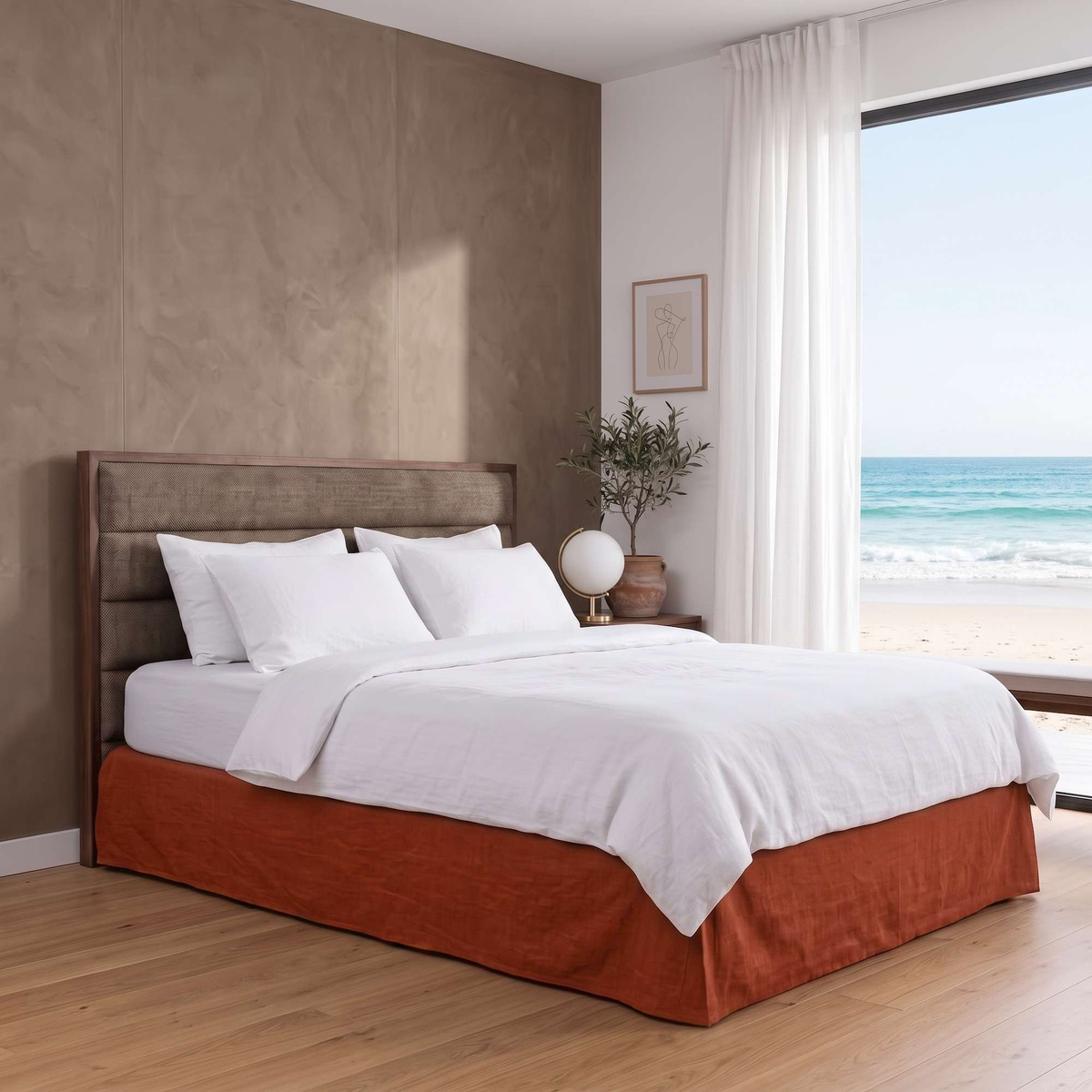 Burnt Orange Linen Tailored Bed Skirt 