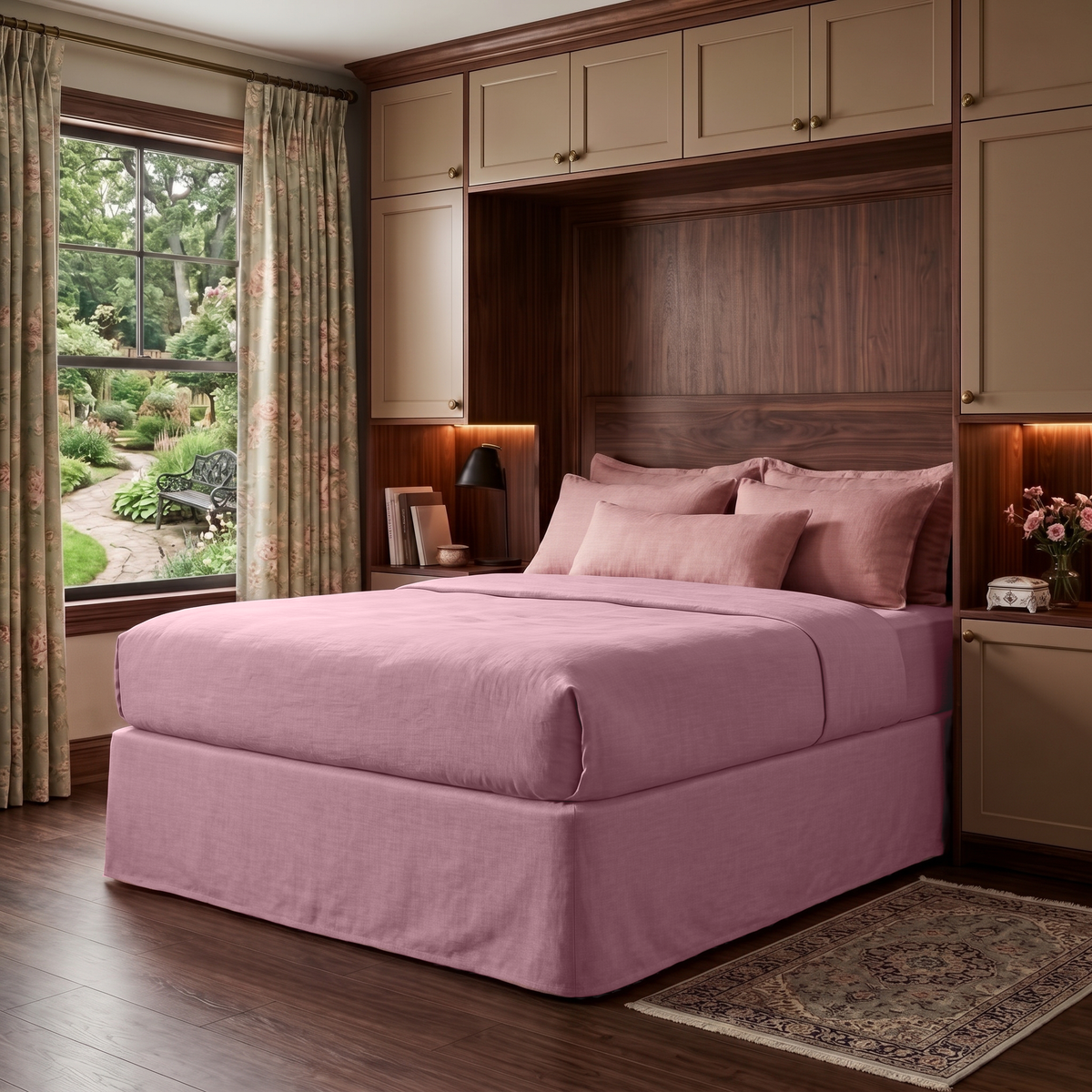 Dusty Rose Linen Tailored Bed Skirt 