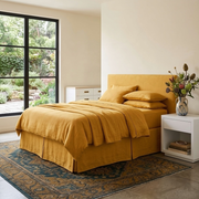 Mustard Yellow Linen Bed Skirt with Pleats 