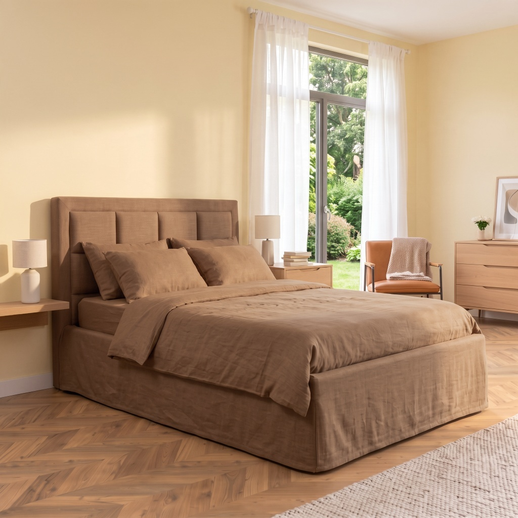 Tawny Brown Linen Tailored Bed Skirt 