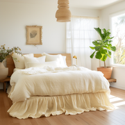 Cream Linen Bed Skirt Valance with Gathered Ruffles