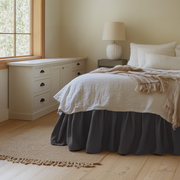 Dim Grey Linen Bed Skirt Valance with Gathered Ruffles