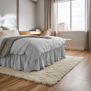 Stone Grey Linen Bed Skirt Valance with Gathered Ruffles