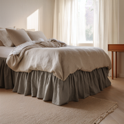 Natural Heavy Weight Linen Bed Skirt Valance with Gathered Ruffles