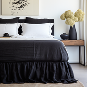 Black Linen Bed Skirt Valance with Gathered Ruffles