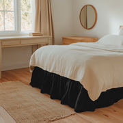 Black Linen Bed Skirt Valance with Gathered Ruffles