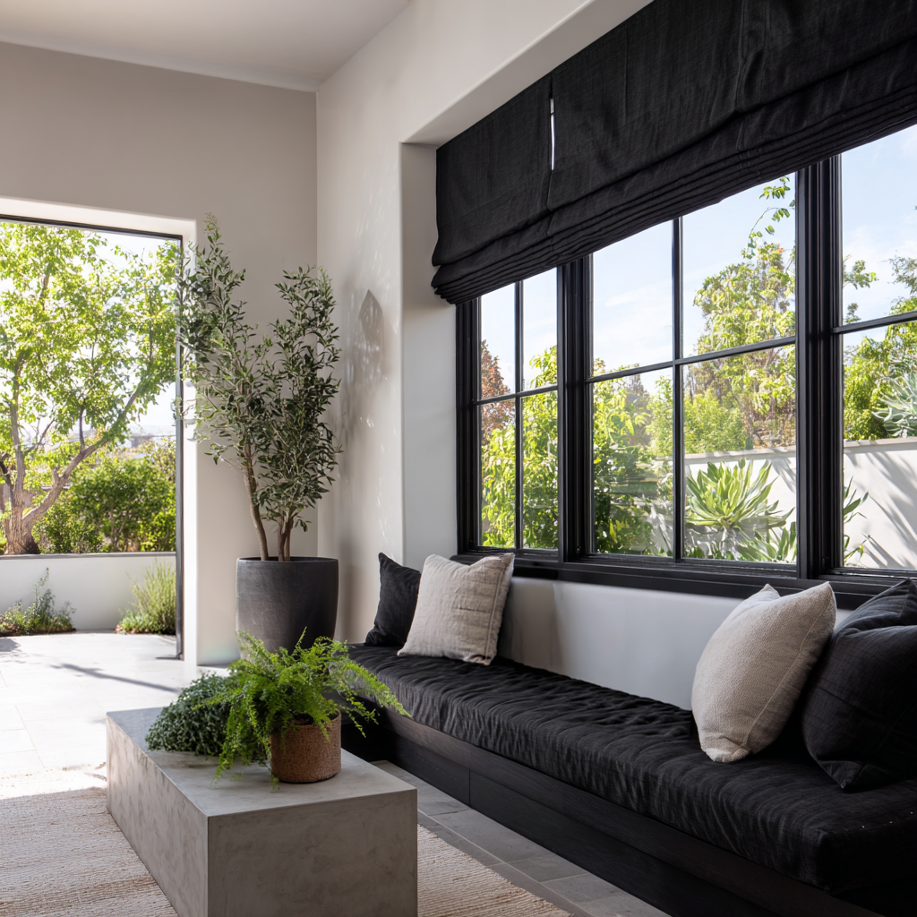 Black Linen Roman Blinds - Blackout Lining