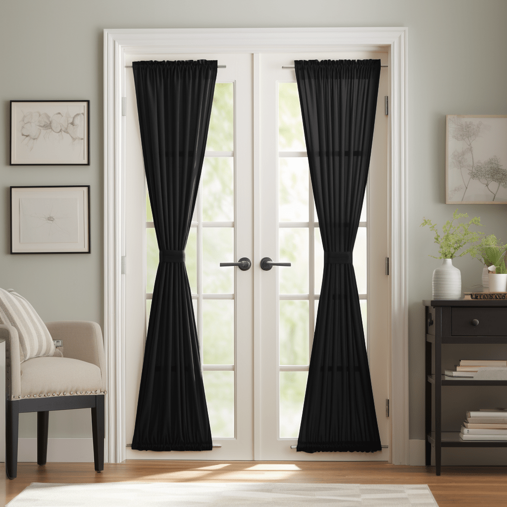 Black Linen French Door Curtain 